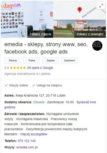 Wpisy informacyjne w&nbsp;Google Moja Firma