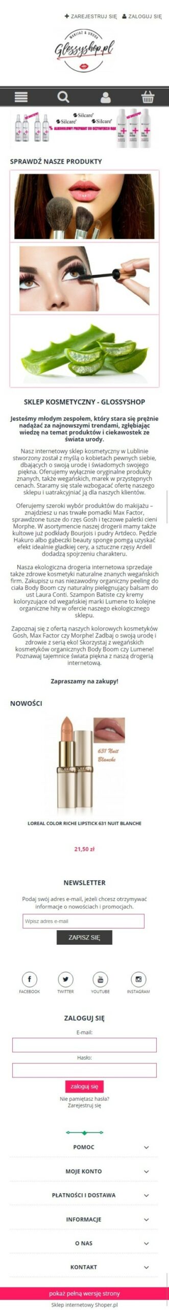 Sklep internetowy glossyshop.pl - zrzut mobile