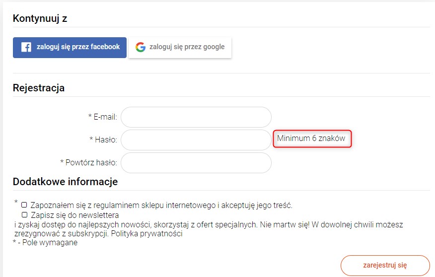 Formularz rejestracji sklepu internetowego