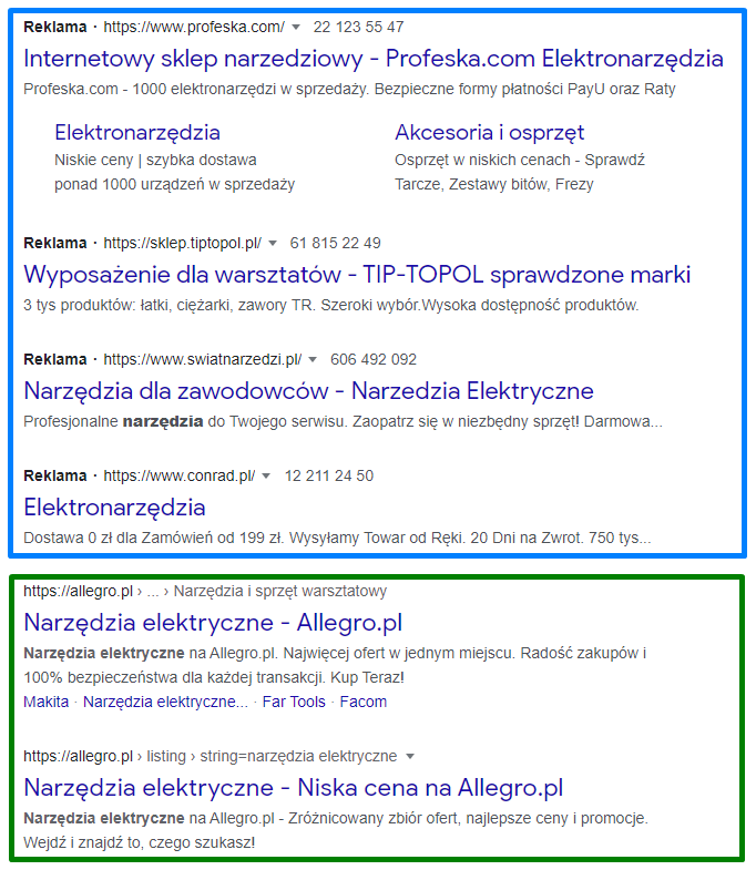 Wyniki Wyszukiwania w wyszukiwarce Google 