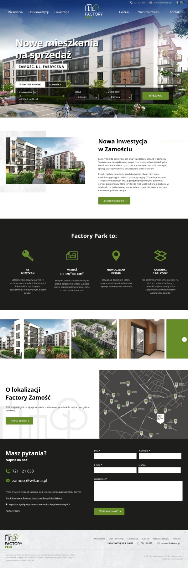 Strona internetowa factoryparkzamosc.pl - zrzut desktop