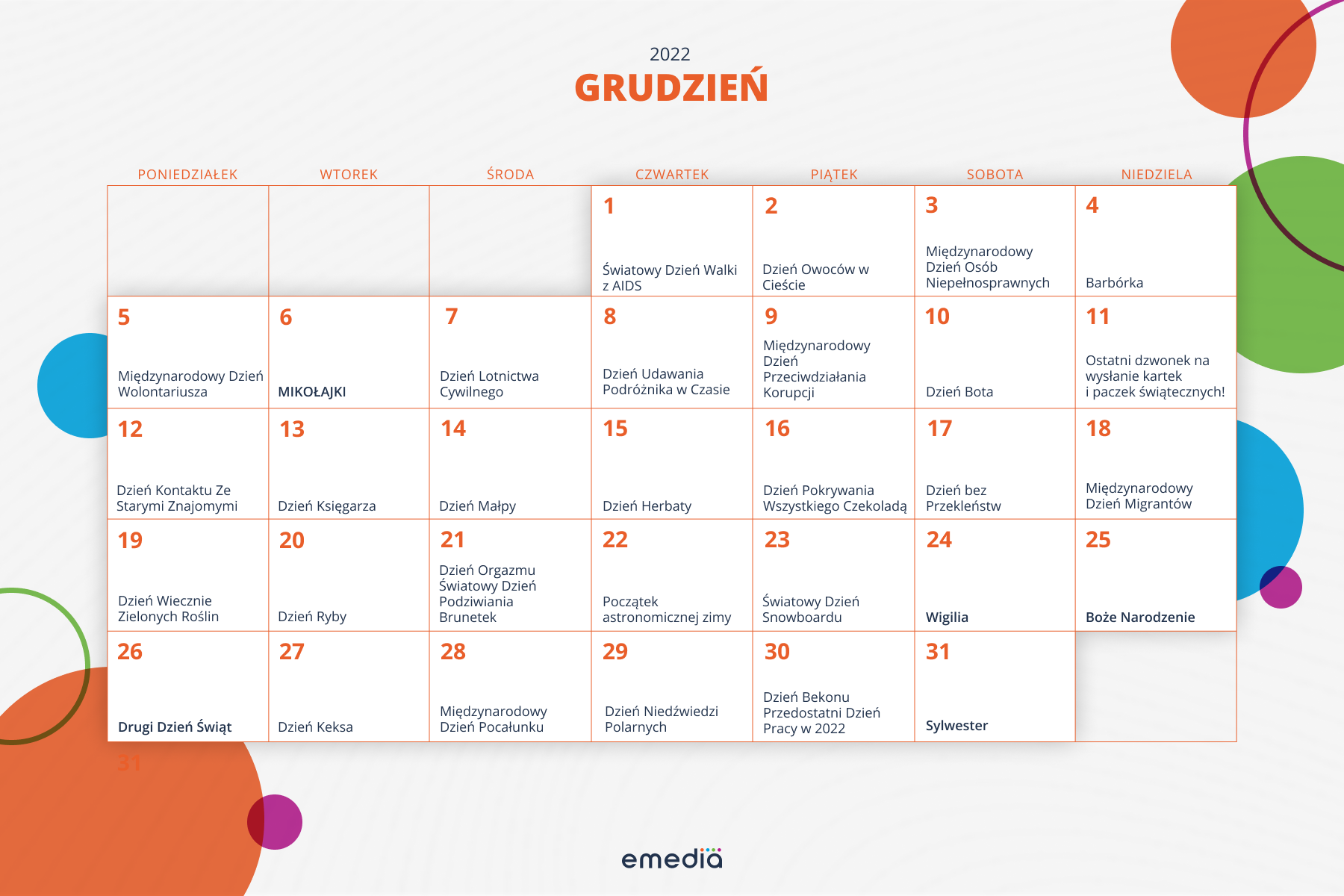 Kartka Z Kalendarza Grudzien 1