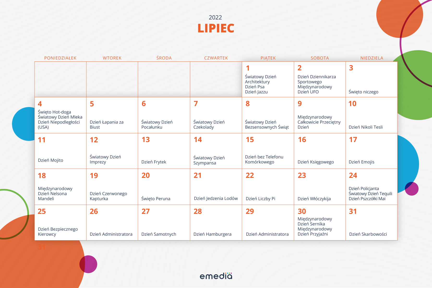 Kartka Z Kalendarza Lipiec 1