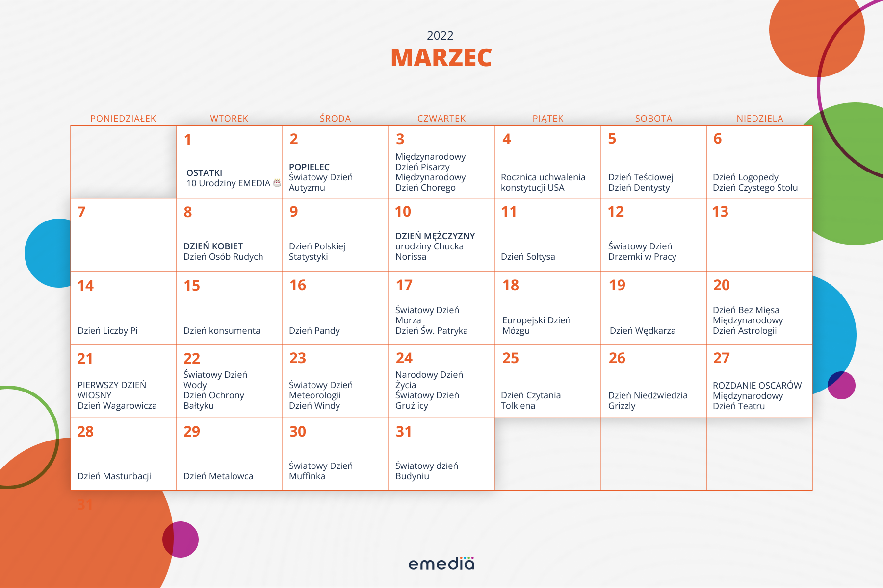 Kartka Z Kalendarza Marzec 1