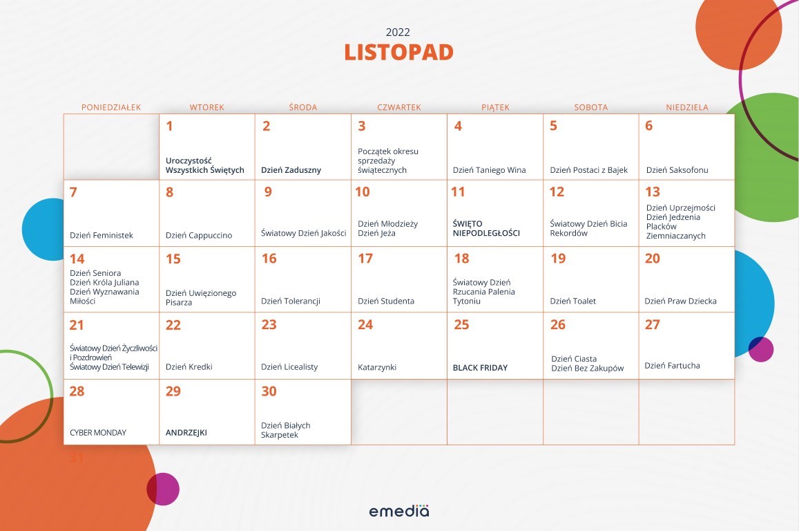 Kalendarz Swiat Nietypowych Listopad 2022