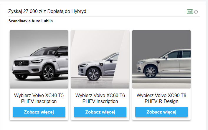 Reklama Discovery Ads Karuzelowa