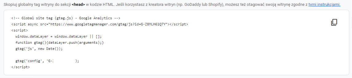 Globalny Tag Witryny potrzebny do implementacji GA4