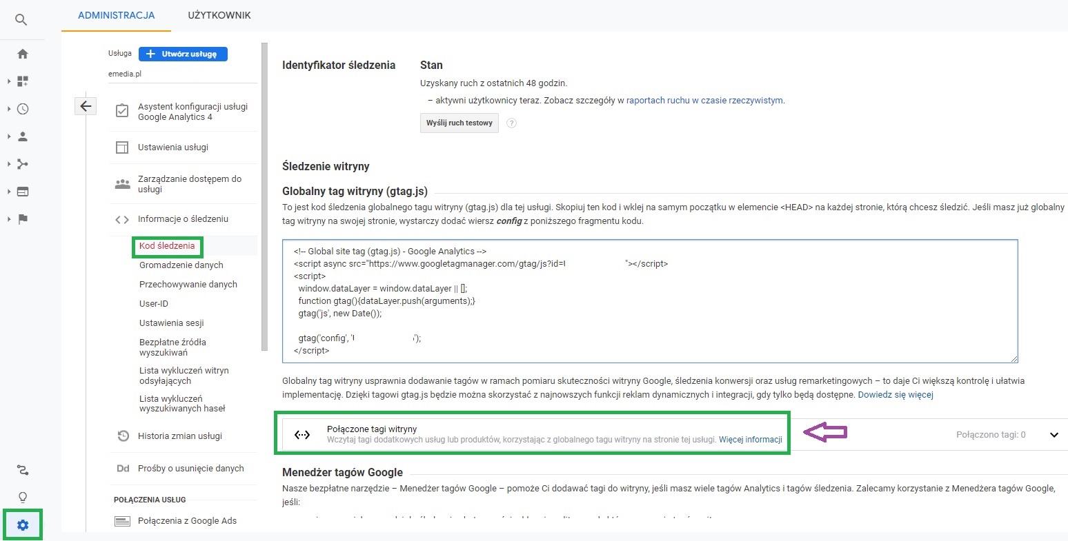 Polaczone Tagi Witryny - implementacja google analytics 4