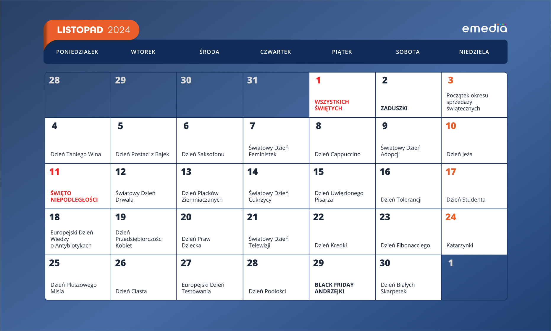 Kalendarz marketingowy 2024 listopad