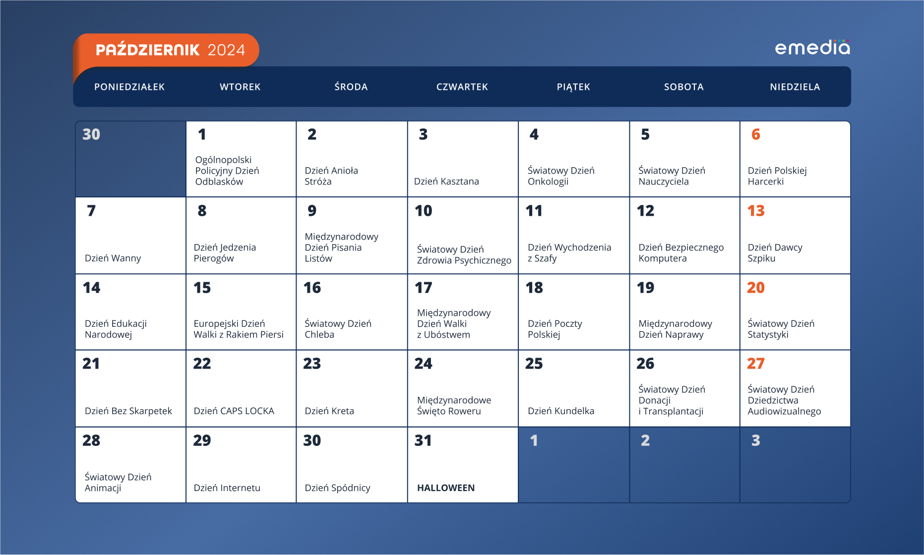 Kalendarz marketingowy 2024 październik