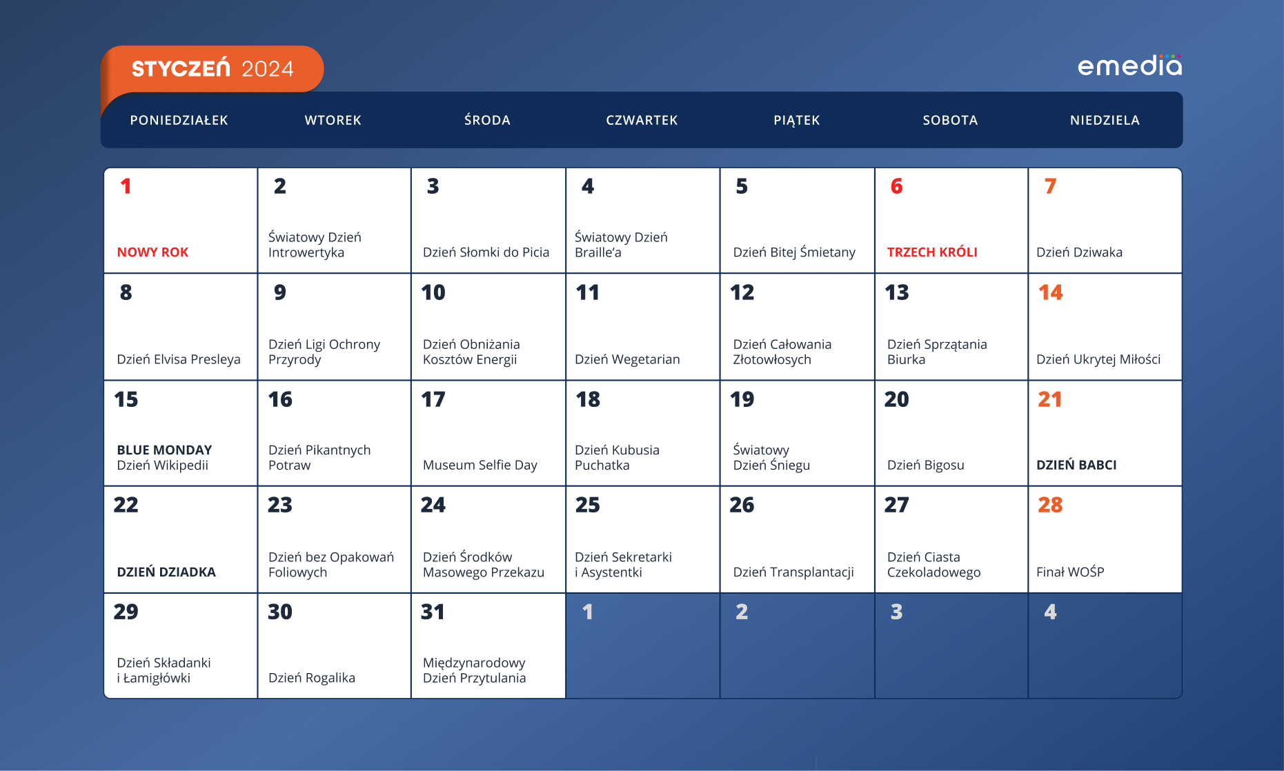 Kalendarz marketingowy 2024 styczeń