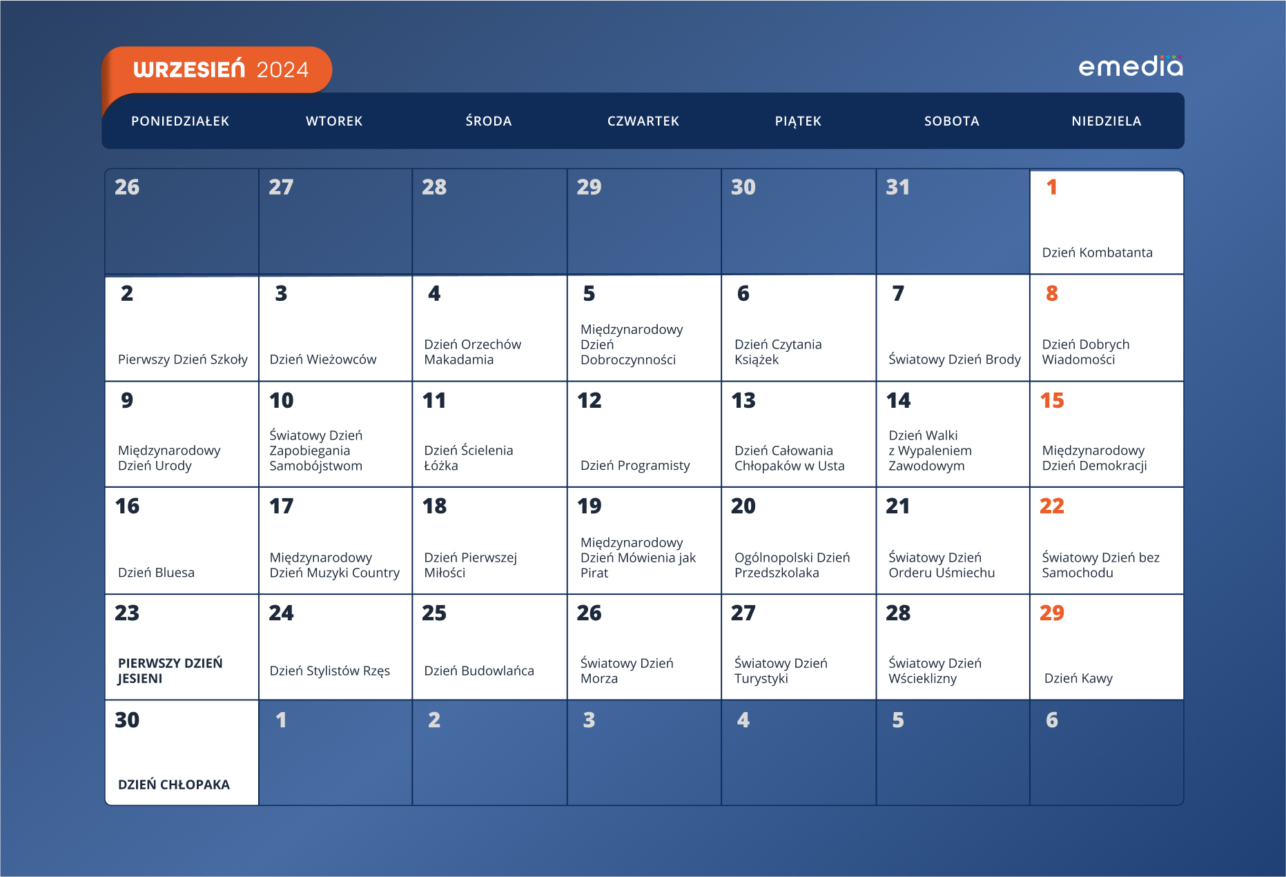 Kalendarz marketingowy 2024 wrzesień