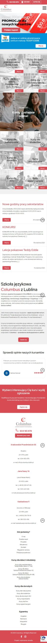 Strona internetowa columbus.lublin.pl - zrzut mobile