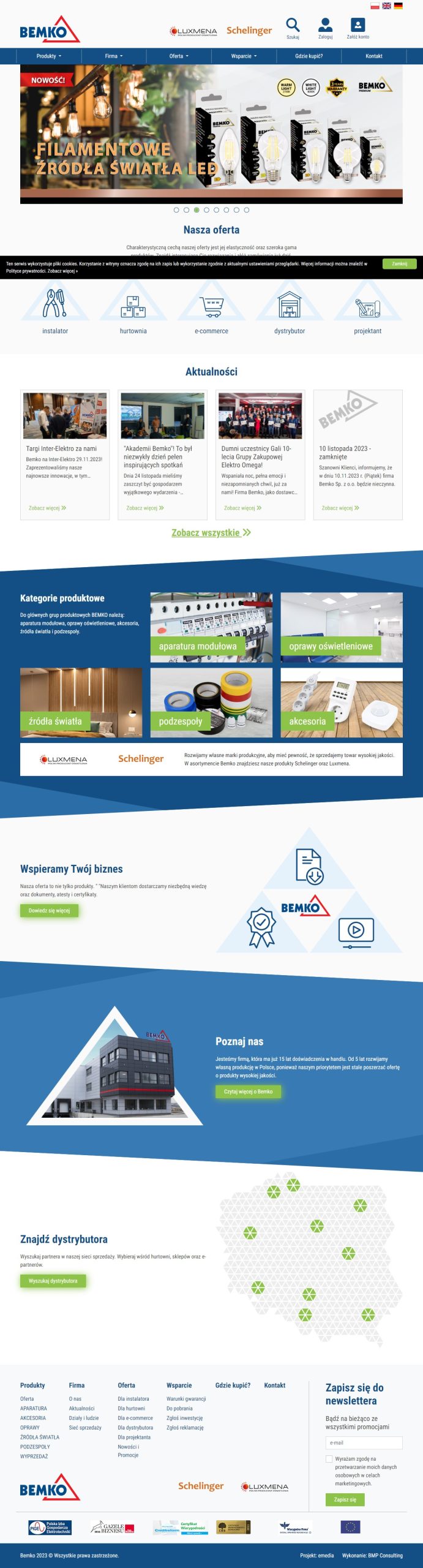 Bemko.pl – producent sprzętu oświetleniowego i elektrotechnicznego - zrzut desktop