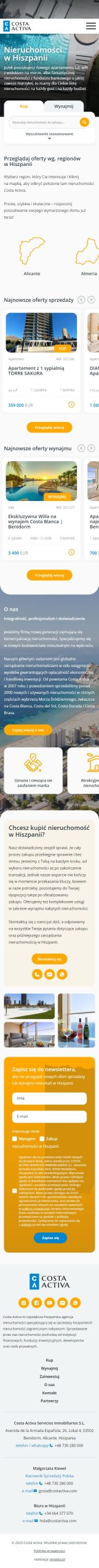 Costactiva.pl – sprzedaż i wynajem nieruchomości w Hiszpanii - zrzut mobile