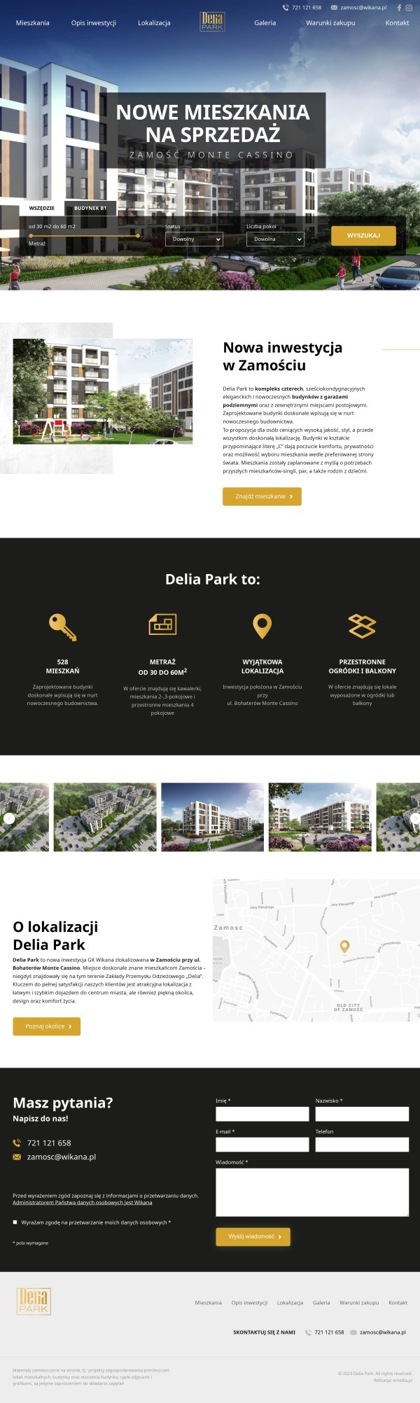 Deliapark.pl – strona inwestycji developerskiej w Zamościu - zrzut desktop