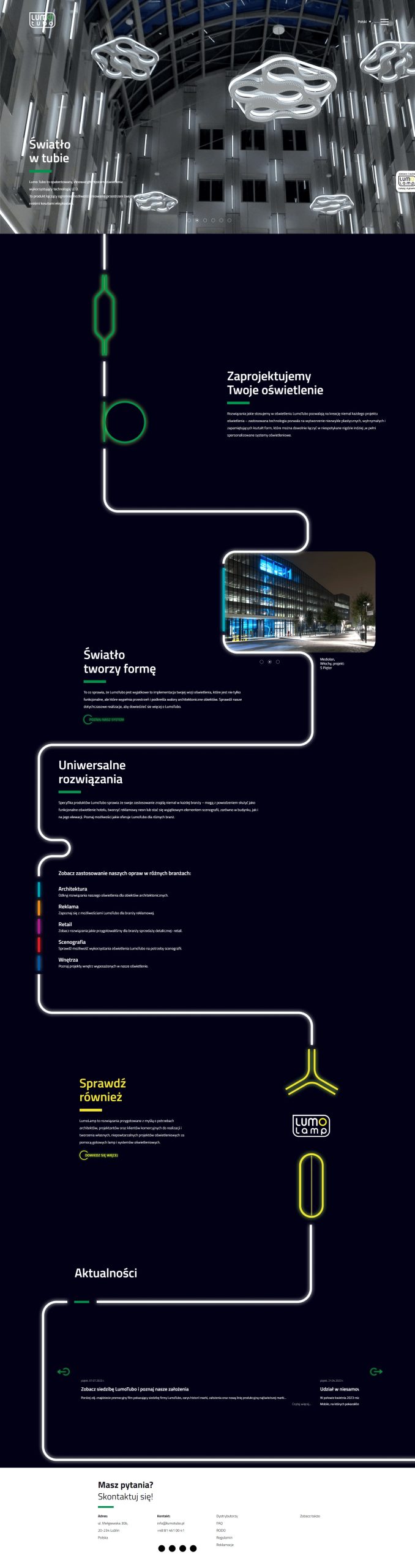 Lumo tubo – producent systemu oświetlenia - zrzut desktop